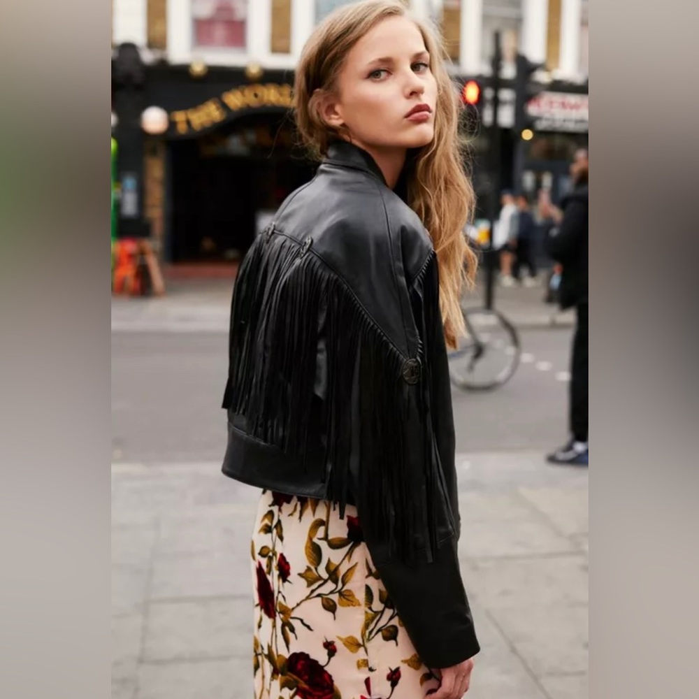 Blue B faux leather fringe Moto jacket